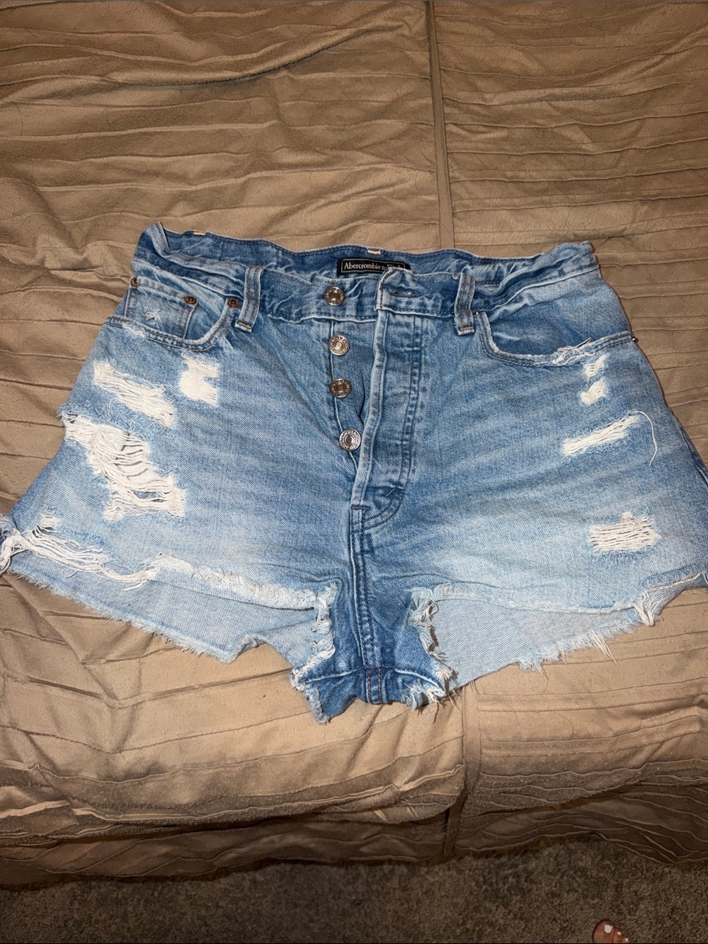 Abercrombie & Fitch Light Blue Distressed High-Rise Denim Shorts